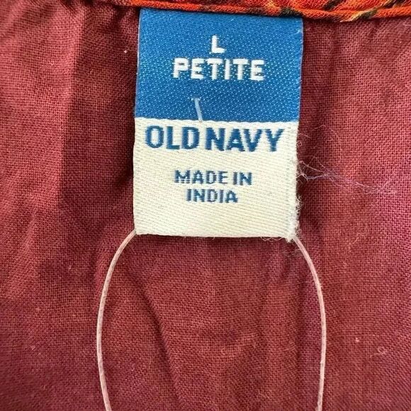 Old Navy Dress  Defined  Waist Chiffon Ruffle Midi Red Orange Floral LP #2208 - Picture 7 of 16